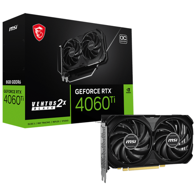 MSI GeForce RTX 4060 Ti Ventus 2X Black E1 OC, 8192 MB GDDR6